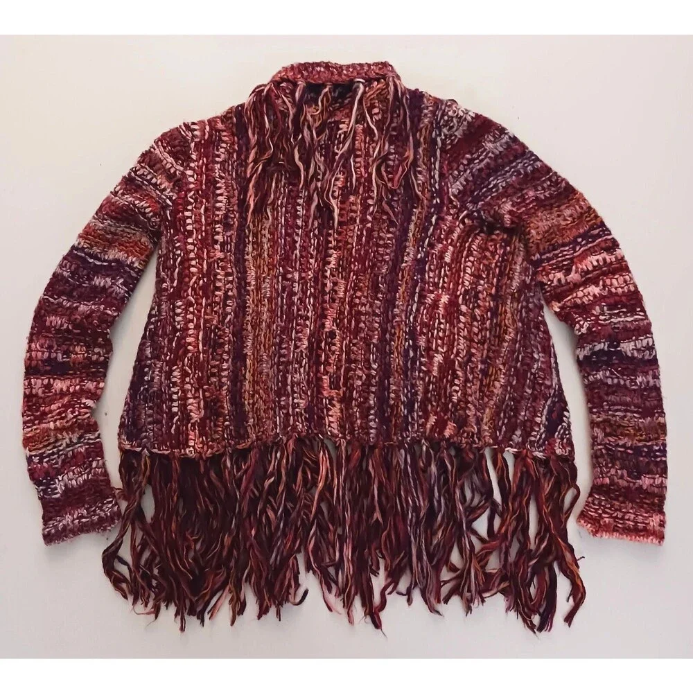 Free People Birkenstock Tassel Fringe Chunky Wool Alpaca Knit Boho Cardigan XS